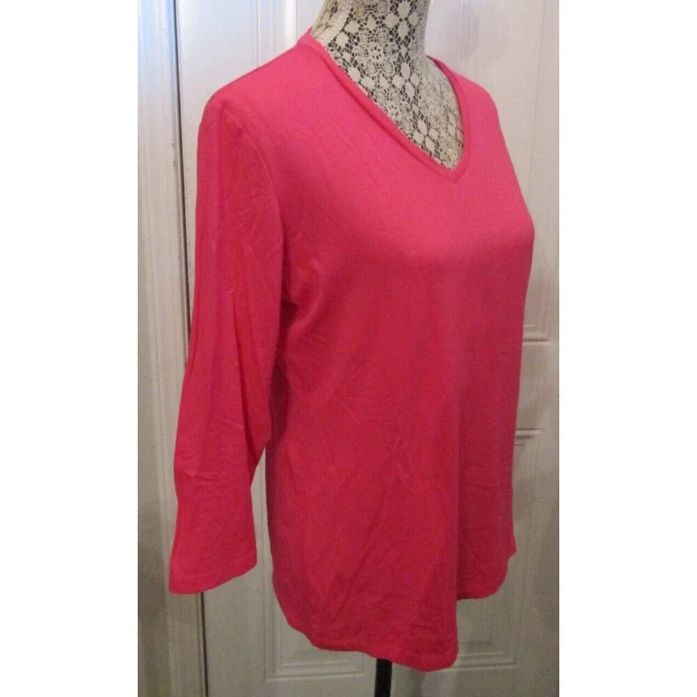 Pure Amici T-Shirt NWT Pink Button V Neck Long Sleeve Bamboo Womens Size L